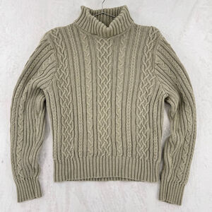 Sage Green Cableknit Turtleneck Sweater 100% Cotton Fisherman Y2K Wainscott L-XL
